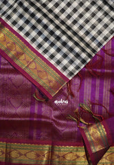 Black and White - Meenakshi - Light Weight Pure Silk Cotton Saree Checks Weaving with Mango Border Contrast Pallu and Blouse - Perfect for Wedding Functions