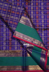 Violet Purple - Meenakshi - Light Weight Pure Silk Cotton Saree Checks with Thousand Buttas and Rettapet Rudraksham Border - Perfect for Wedding Functions