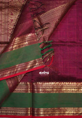 Beetroot Pink - Meenakshi - Light Weight Pure Silk Cotton Saree Checks with Thousand Buttas and Rettapet Rudraksham Border - Perfect for Wedding Functions