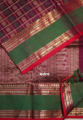 Beetroot Pink - Meenakshi - Light Weight Pure Silk Cotton Saree Checks with Thousand Buttas and Rettapet Rudraksham Border - Perfect for Wedding Functions
