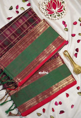 Beetroot Pink - Meenakshi - Light Weight Pure Silk Cotton Saree Checks with Thousand Buttas and Rettapet Rudraksham Border - Perfect for Wedding Functions