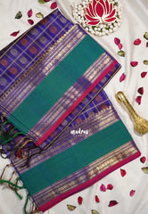 Violet Purple - Meenakshi - Light Weight Pure Silk Cotton Saree Checks with Thousand Buttas and Rettapet Rudraksham Border - Perfect for Wedding Functions