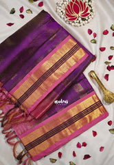 Royal Purple - Meenakshi - Pure Silk Cotton Saree Vaira Oosi Weaving with Mayil Buttas Contrast Pallu and Blouse - Perfect for Wedding Functions