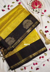 Greenish Yellow - Meenakshi - Light Weight Pure Silk Cotton Saree Muthu Kattam Mayil Border Contrast Pallu and Blouse - Perfect for Wedding Functions