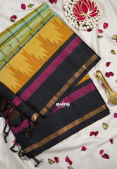 Dual Shade Pistachio Green - Meenakshi - Pure Silk Cotton Saree Checks with Temple Weaving Border Contrast Pallu and Blouse - Perfect for Wedding Functions