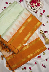 Pastel Tea Green - Meenakshi - Light Weight Pure Silk Cotton Saree Temple Weaving Rettapet Rudraksham Border Contrast Pallu and Blouse - Perfect for Wedding Functions