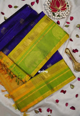 Violet Blue - Meenakshi -  Light Weight Pure Silk Cotton Saree Elephant Border and Buttas - Perfect for Wedding Functions