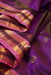 Royal Purple - Meenakshi - Pure Silk Cotton Saree Vaira Oosi Weaving with Mayil Buttas Contrast Pallu and Blouse - Perfect for Wedding Functions