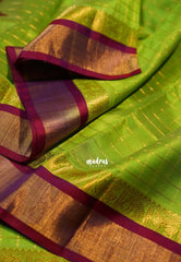 Pretty Parrot Green - Meenakshi -  Light Weight Pure Silk Cotton Saree Zari Checks Body with Yanai Border - Perfect for Wedding Functions