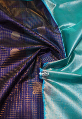 Midnight Blue - Meenakshi - Light Weight Pure Silk Cotton Saree Zari Muthu Kattam with Mayil Buttas Contrast Pallu and Blouse - Perfect for Wedding Functions