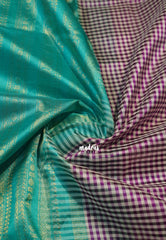 Purple and White - Meenakshi - Light Weight Pure Silk Cotton Saree Micro Checks with Mayil, Rudraksham Border Contrast Pallu and Blouse - Perfect for Wedding Functions