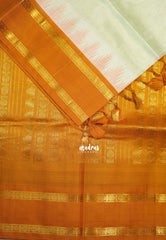 Pastel Tea Green - Meenakshi - Light Weight Pure Silk Cotton Saree Temple Weaving Rettapet Rudraksham Border Contrast Pallu and Blouse - Perfect for Wedding Functions
