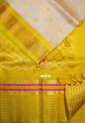 Powder Beige - Meenakshi -  Light Weight Pure Silk Cotton Saree Zari Muthukattam Body with Buttas Contrast Pallu and Blouse - Perfect for Wedding Functions