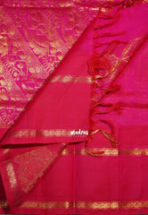 Mango Yellow - Meenakshi - Light Weight Pure Silk Cotton Saree Muthu Kattam Rettapet Rudraksham with Mayil Border Contrast Pallu and Blouse - Perfect for Wedding Functions