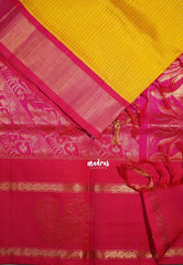 Mango Yellow - Meenakshi - Light Weight Pure Silk Cotton Saree Muthu Kattam Rettapet Rudraksham with Mayil Border Contrast Pallu and Blouse - Perfect for Wedding Functions