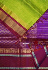 Pretty Parrot Green - Meenakshi -  Light Weight Pure Silk Cotton Saree Zari Checks Body with Yanai Border - Perfect for Wedding Functions