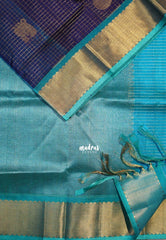 Midnight Blue - Meenakshi - Light Weight Pure Silk Cotton Saree Zari Muthu Kattam with Mayil Buttas Contrast Pallu and Blouse - Perfect for Wedding Functions