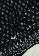 Midnight Black - Pure Mul Cotton Saree with Jaipur Prints - Perfect for Office Wear | Casual Wear
