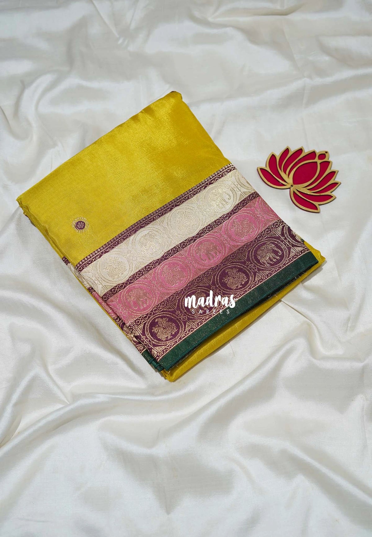 Yellowish Green - Swara – Grandeur Pure Viscose Silk Saree Tri-color 3D Elephant & Mayil Butta with Contrast Pallu and Blouse - Best for Wedding Function | Diwali Festive