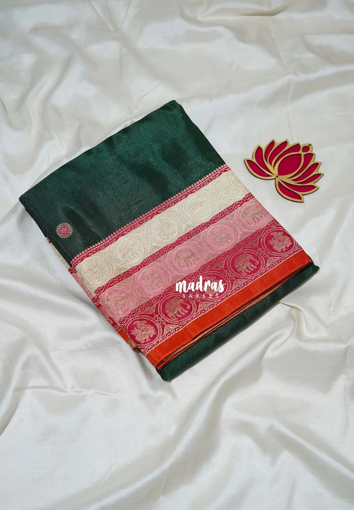 Deep Green - Swara – Grandeur Pure Viscose Silk Saree Tri-color 3D Elephant & Mayil Butta with Contrast Pallu and Blouse - Best for Wedding Function | Diwali Festive