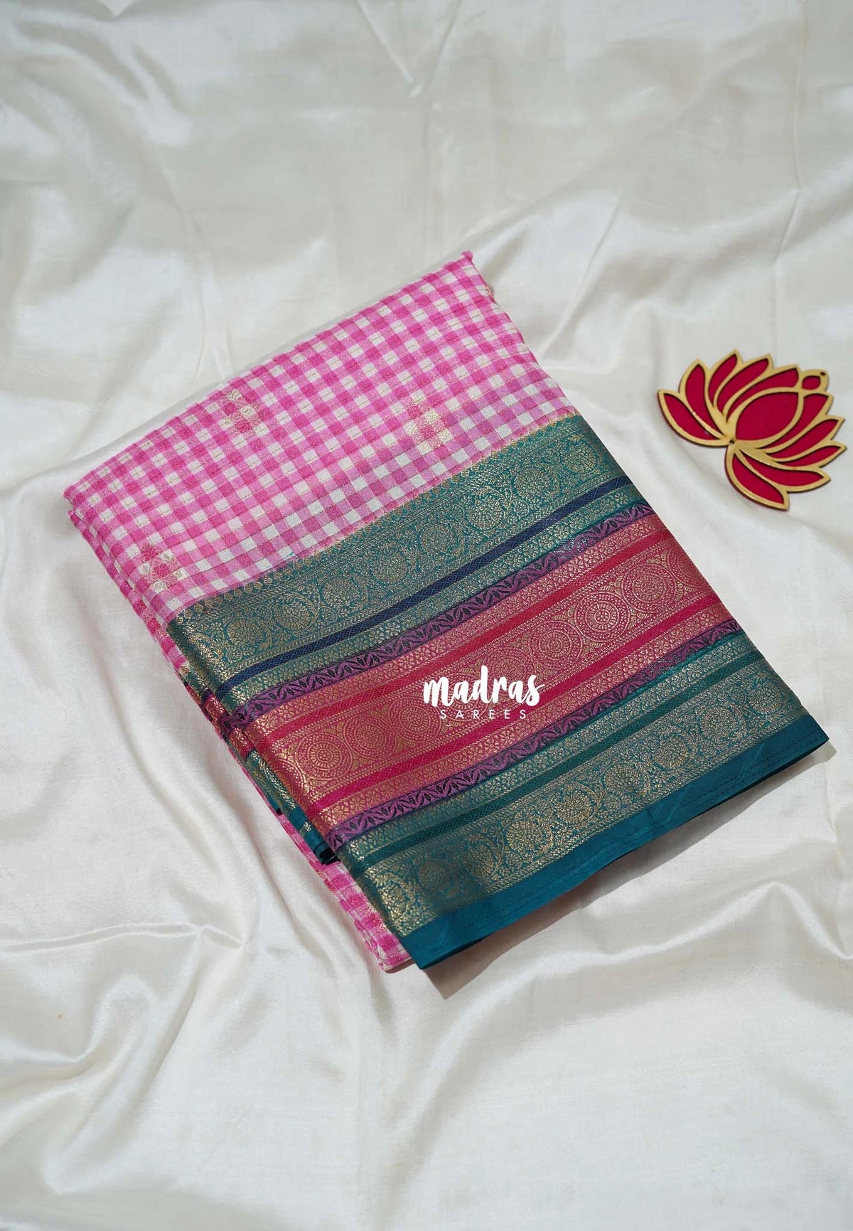 Lotus Pink - Durga - Banarasi Premium Viscose Silk Saree Podi Kattam, Zari Checks Weaving with Buttas and Traditional Tri-Line Border - Best for Diwali Festive | Wedding Functions