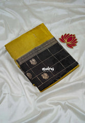 Turmeric Yellow & Brown - Swara – Grandeur Pure Viscose Silk Saree Mango Buttas and Checks Border with Peacock & Rich Pallu - Best for Diwali Festive | Wedding Functions