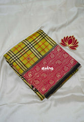 Yellowish Green - Swara – Grandeur Pure Viscose Silk with Burberry Checks Body and 3D Elephant & Mayil Buttas