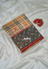 Golden Beige - Swara – Grandeur Pure Viscose Silk with Burberry Checks Body and 3D Elephant & Mayil Buttas