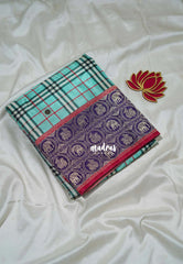 Aqua Blue - Swara – Grandeur Pure Viscose Silk with Burberry  Checks Body and 3D Elephant & Mayil Buttas