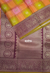 Soft Sunset Glow - Swara – Grandeur Pure Viscose Silk Saree Madras Checks & Gandaberunda Buttas with Yaanai Border Contrast Pallu and Blouse - Best for Diwali Festive | Wedding Functions
