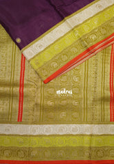 Deep Jamun Purple - Swara – Grandeur Pure Viscose Silk Saree Tri-color 3D Elephant & Mayil Butta with Contrast Pallu and Blouse - Best for Wedding Function | Diwali Festive