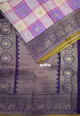 Lavender Purple - Swara – Grandeur Pure Viscose Silk Saree Madras Checks & Gandaberunda Buttas with Yaanai Border Contrast Pallu and Blouse - Best for Diwali Festive | Wedding Functions