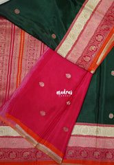 Deep Green - Swara – Grandeur Pure Viscose Silk Saree Tri-color 3D Elephant & Mayil Butta with Contrast Pallu and Blouse - Best for Wedding Function | Diwali Festive