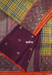 Olive Green - Swara – Grandeur Pure Viscose Silk with Burberry Checks Body and 3D Elephant & Mayil Buttas