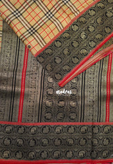 Golden Beige - Swara – Grandeur Pure Viscose Silk with Burberry Checks Body and 3D Elephant & Mayil Buttas