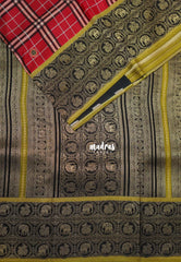 Tomato Red - Swara – Grandeur Pure Viscose Silk with Burberry Checks Body and 3D Elephant & Mayil Buttas