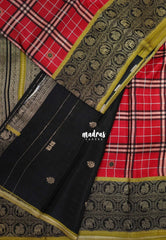 Tomato Red - Swara – Grandeur Pure Viscose Silk with Burberry Checks Body and 3D Elephant & Mayil Buttas