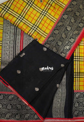 Mustard Yellow - Swara – Grandeur Pure Viscose Silk with Burberry Checks Body and 3D Elephant & Mayil Buttas