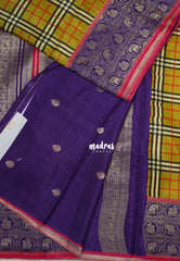Antique Olive - Swara – Grandeur Pure Viscose Silk with Burberry  Checks Body and 3D Elephant & Mayil Buttas