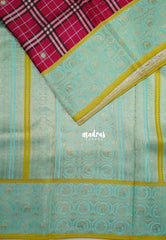 Crimson Pink - Swara – Grandeur Pure Viscose Silk with Burberry Checks Body and 3D Elephant & Mayil Buttas