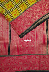 Yellowish Green - Swara – Grandeur Pure Viscose Silk with Burberry Checks Body and 3D Elephant & Mayil Buttas