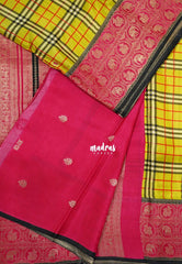 Yellowish Green - Swara – Grandeur Pure Viscose Silk with Burberry Checks Body and 3D Elephant & Mayil Buttas