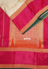 Creamy Beige - Swara – Grandeur Pure Viscose Silk Saree Elephant Buttas & Rettapet Border with Contrast Pallu and Blouse - Best for Diwali Festive | Wedding Functions