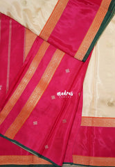 Creamy Beige - Swara – Grandeur Pure Viscose Silk Saree Elephant Buttas & Rettapet Border with Contrast Pallu and Blouse - Best for Diwali Festive | Wedding Functions