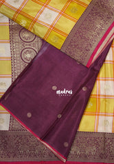 Mustard Yellow - Swara – Grandeur Pure Viscose Silk Saree Madras Checks & Gandaberunda Buttas with Yaanai Border Contrast Pallu and Blouse - Best for Diwali Festive | Wedding Functions