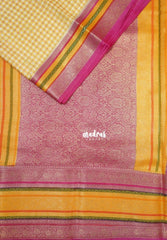 Mustard Yellow - Durga - Banarasi Premium Viscose Silk Saree Podi Kattam, Zari Checks Weaving with Buttas and Traditional Tri-Line Border - Best for Diwali Festive | Wedding Functions