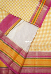 Mustard Yellow - Durga - Banarasi Premium Viscose Silk Saree Podi Kattam, Zari Checks Weaving with Buttas and Traditional Tri-Line Border - Best for Diwali Festive | Wedding Functions