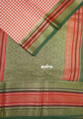 Rust Peach - Durga - Banarasi Premium Viscose Silk Saree Podi Kattam, Zari Checks Weaving with Buttas and Traditional Tri-Line Border - Best for Diwali Festive | Wedding Functions