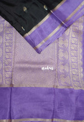 Jet Black - Swara – Grandeur Pure Viscose Silk Saree Golden & Silver Zari Weaving Buttas Rettapet Border with Contrast Pallu and Blouse - Best for Diwali Festive | Wedding Functions