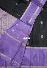 Jet Black - Swara – Grandeur Pure Viscose Silk Saree Golden & Silver Zari Weaving Buttas Rettapet Border with Contrast Pallu and Blouse - Best for Diwali Festive | Wedding Functions